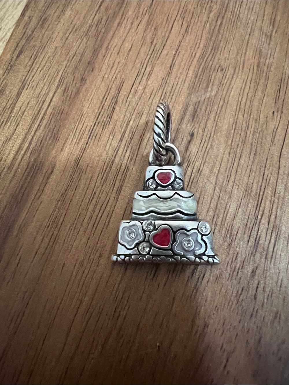 Brighton Silver Tiered Cake Charm with Red Heart Accents